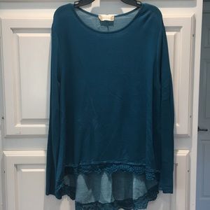 Teal long sleeve with lace Altered State top